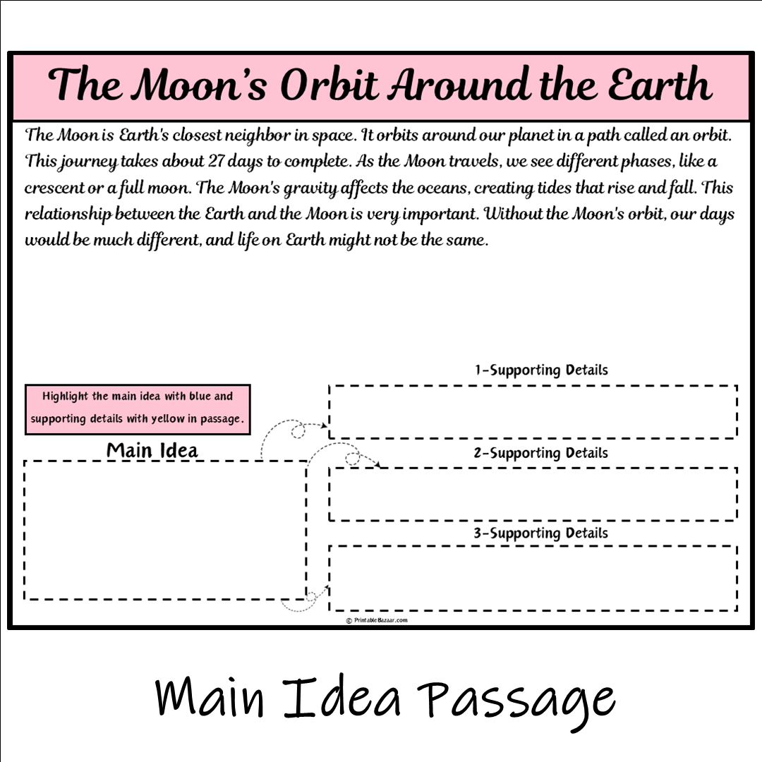 The Moon’s Orbit Around the Earth | Main Idea and Supporting Details Reading Passage and Questions