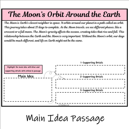 The Moon’s Orbit Around the Earth | Main Idea and Supporting Details Reading Passage and Questions