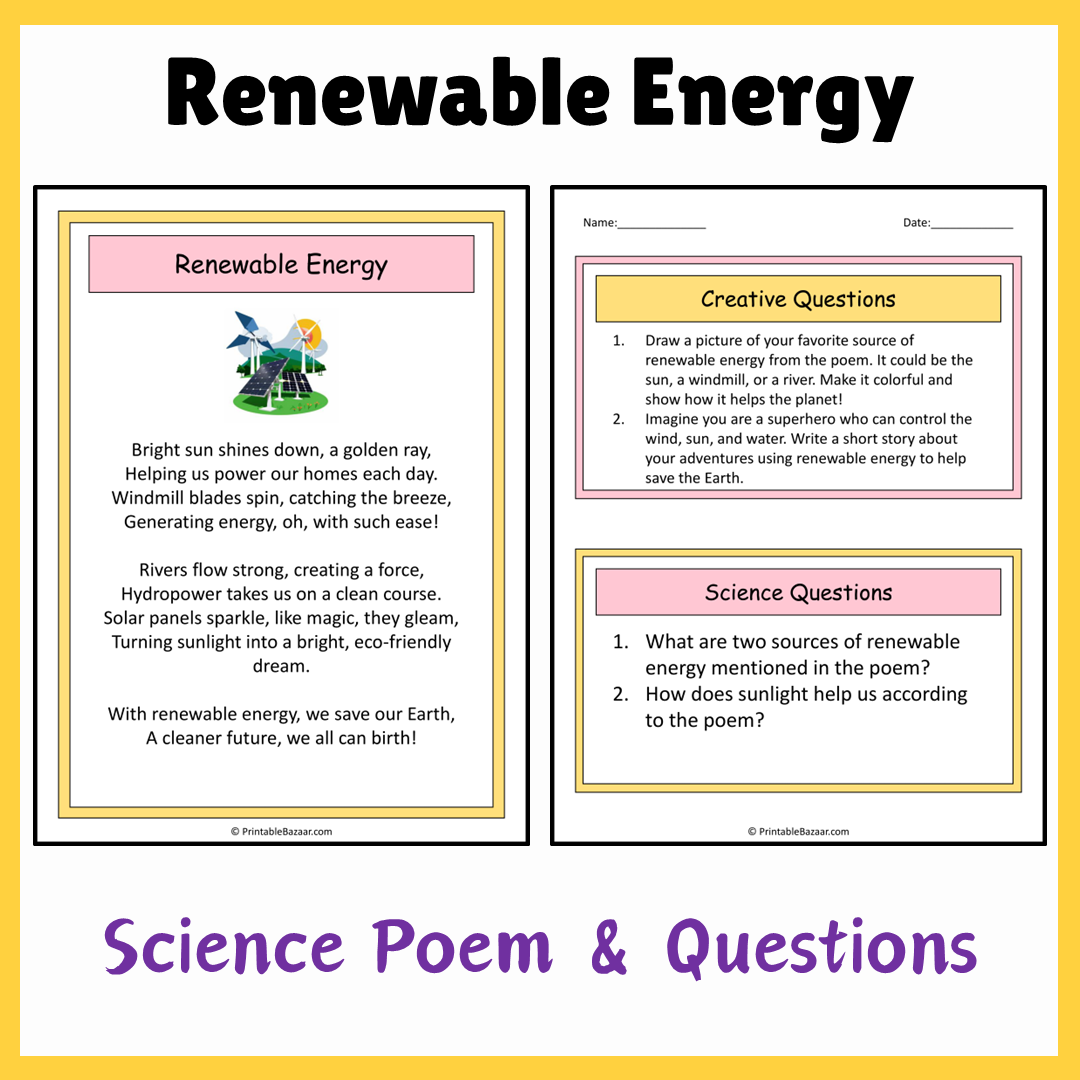 Renewable Energy | Science Poem Reading Comprehension Activity