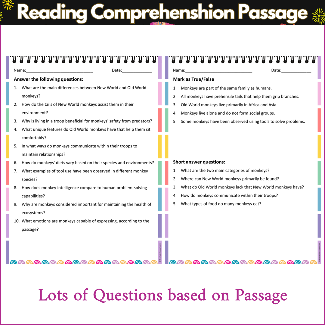 All About Monkeys | Reading Comprehension Passage and Questions