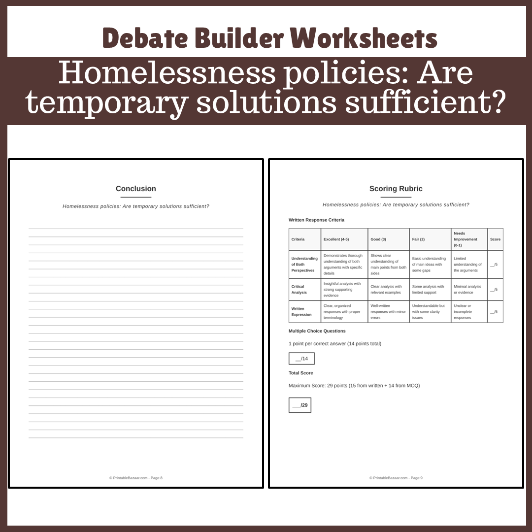 Homelessness policies: Are temporary solutions sufficient? | Favour and Against Worksheet Printable Activity