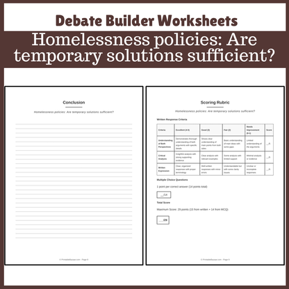 Homelessness policies: Are temporary solutions sufficient? | Favour and Against Worksheet Printable Activity
