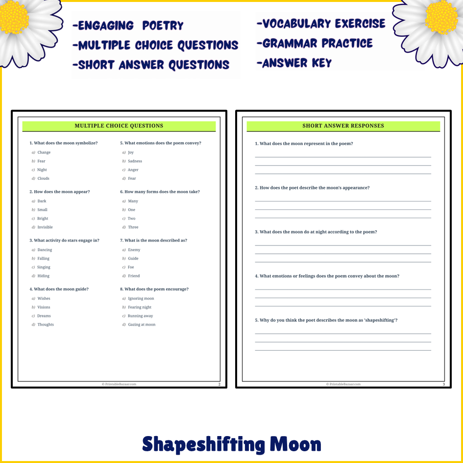 Shapeshifting Moon | Poem Grammar Worksheet Printable Activity