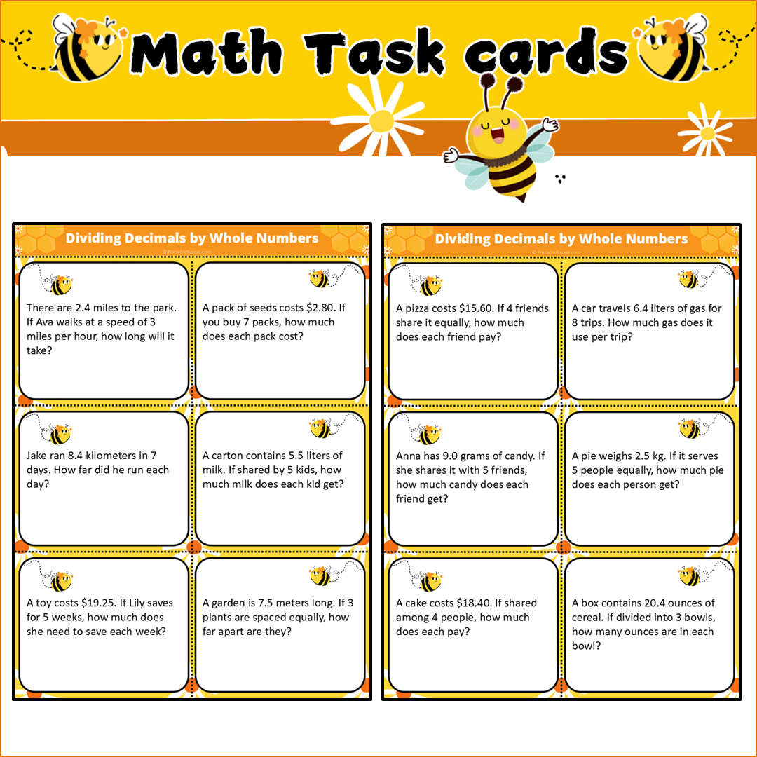 Dividing Decimals by Whole Numbers | Math Task Cards