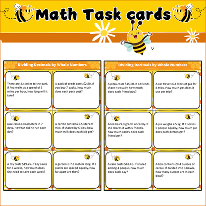 Dividing Decimals by Whole Numbers | Math Task Cards