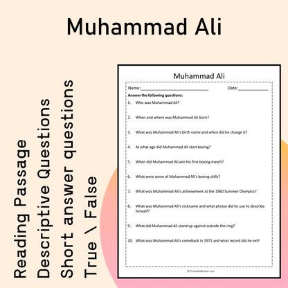 Muhammad Ali | Reading Comprehension Passage Printable Activity