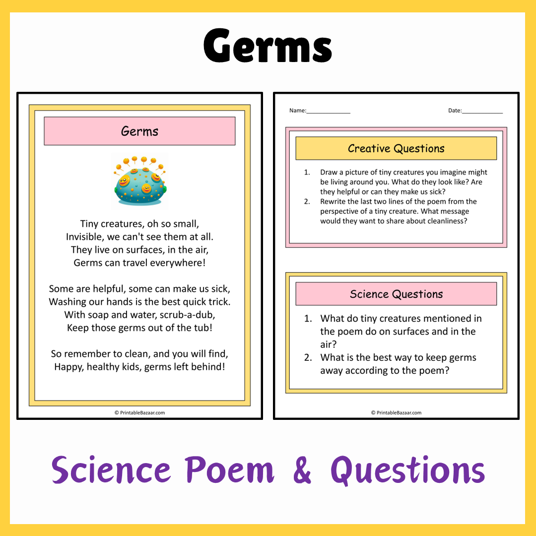 Germs | Science Poem Reading Comprehension Activity