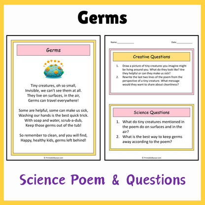 Germs | Science Poem Reading Comprehension Activity