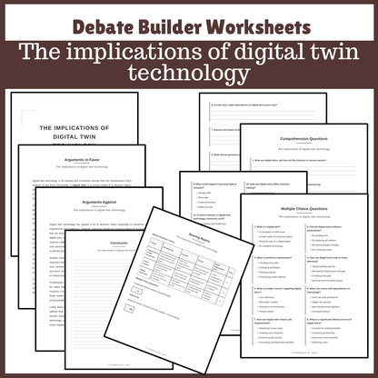 The implications of digital twin technology | Favour and Against Worksheet Printable Activity