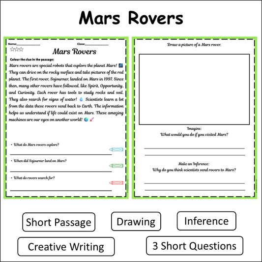 Mars Rovers | Short Reading Comprehension Creative Worksheet