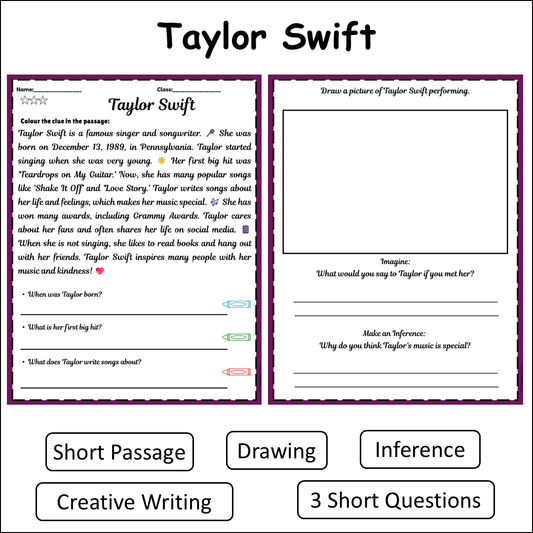 Taylor Swift | Short Reading Comprehension Creative Worksheet