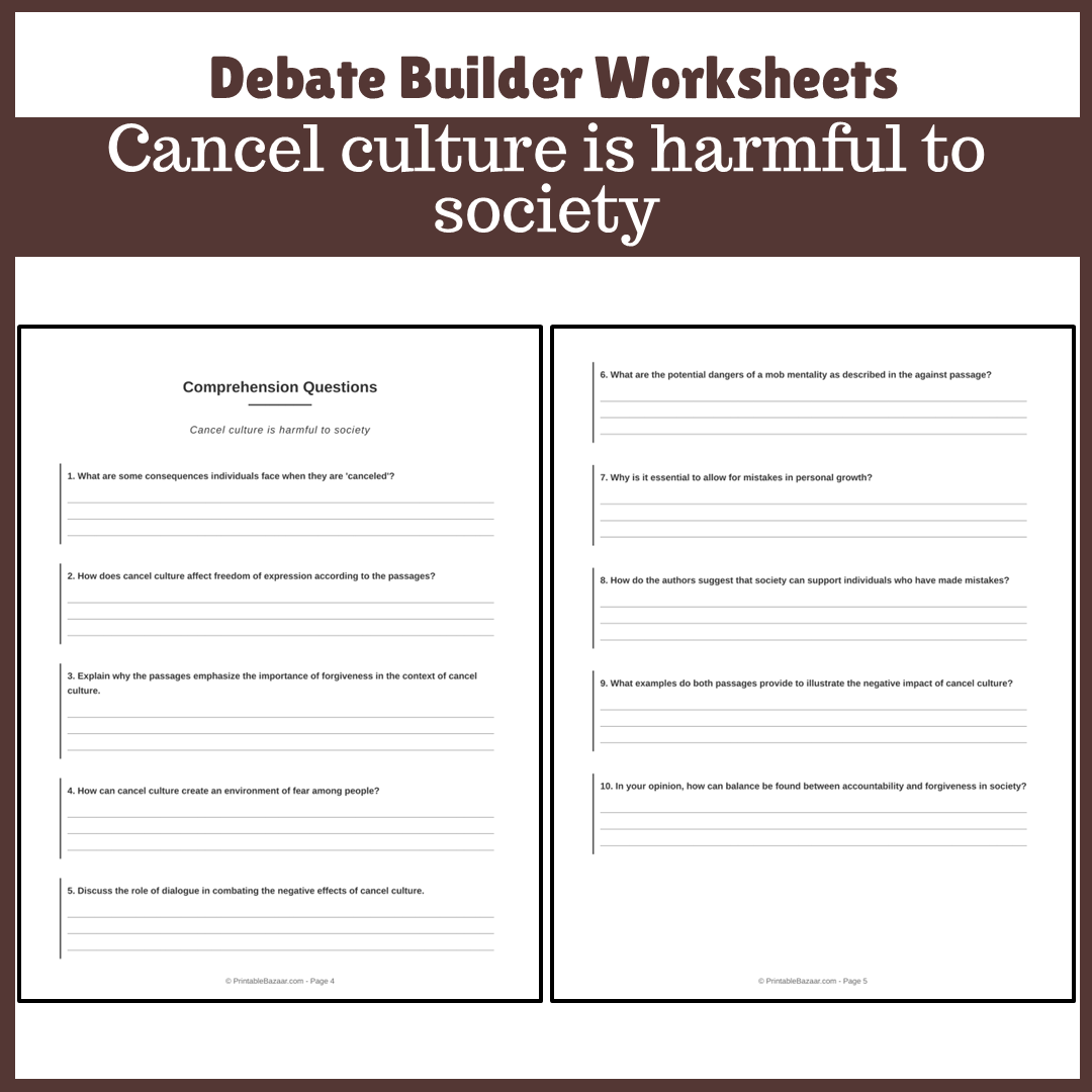 Cancel culture is harmful to society | Favour and Against Worksheet Printable Activity