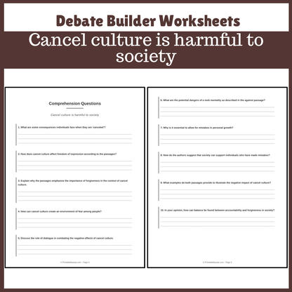 Cancel culture is harmful to society | Favour and Against Worksheet Printable Activity