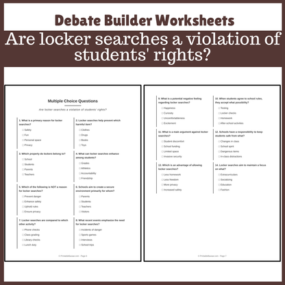 Are locker searches a violation of students' rights? | Favour and Against Worksheet Printable Activity