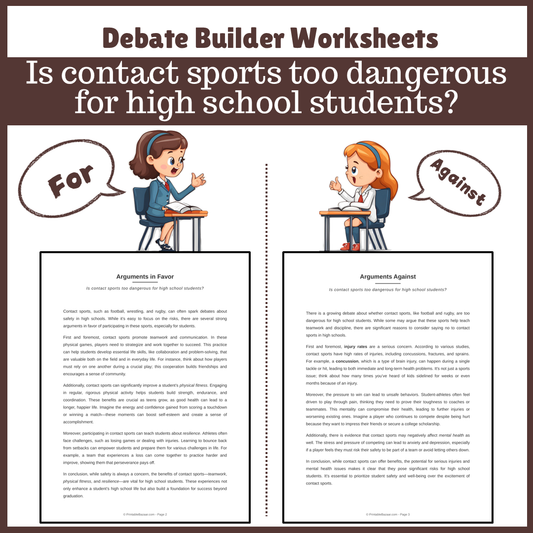Is contact sports too dangerous for high school students? | Favour and Against Worksheet Printable Activity