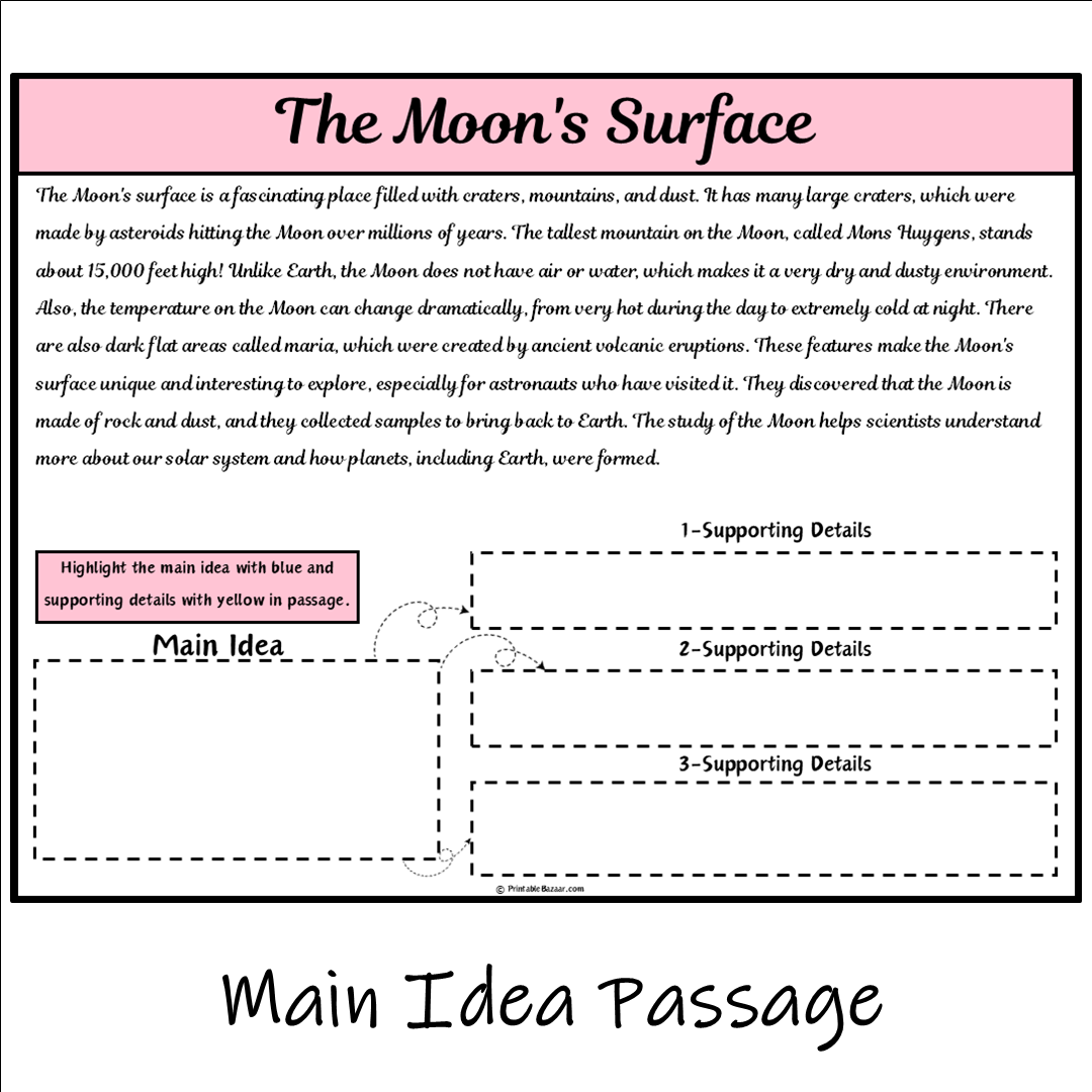 The Moon's Surface | Main Idea and Supporting Details Reading Passage and Questions