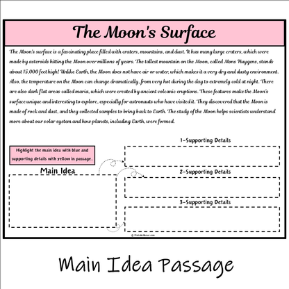 The Moon's Surface | Main Idea and Supporting Details Reading Passage and Questions