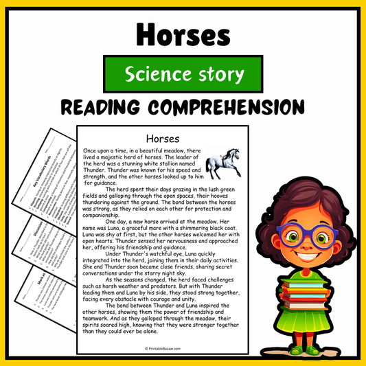 Horses | Science Story Reading Comprehension Activity