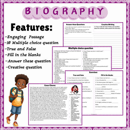 Cesar Chavez | Biography Reading Comprehension and Questions Worksheet