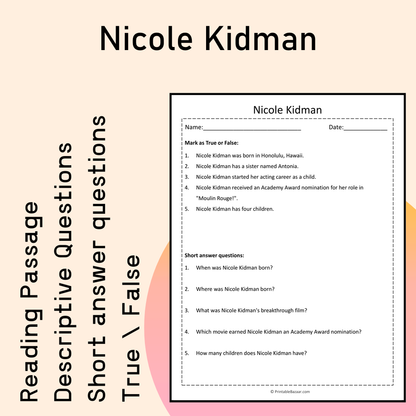 Nicole Kidman | Reading Comprehension Passage Printable Activity