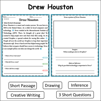 Drew Houston | Short Reading Comprehension Creative Worksheet