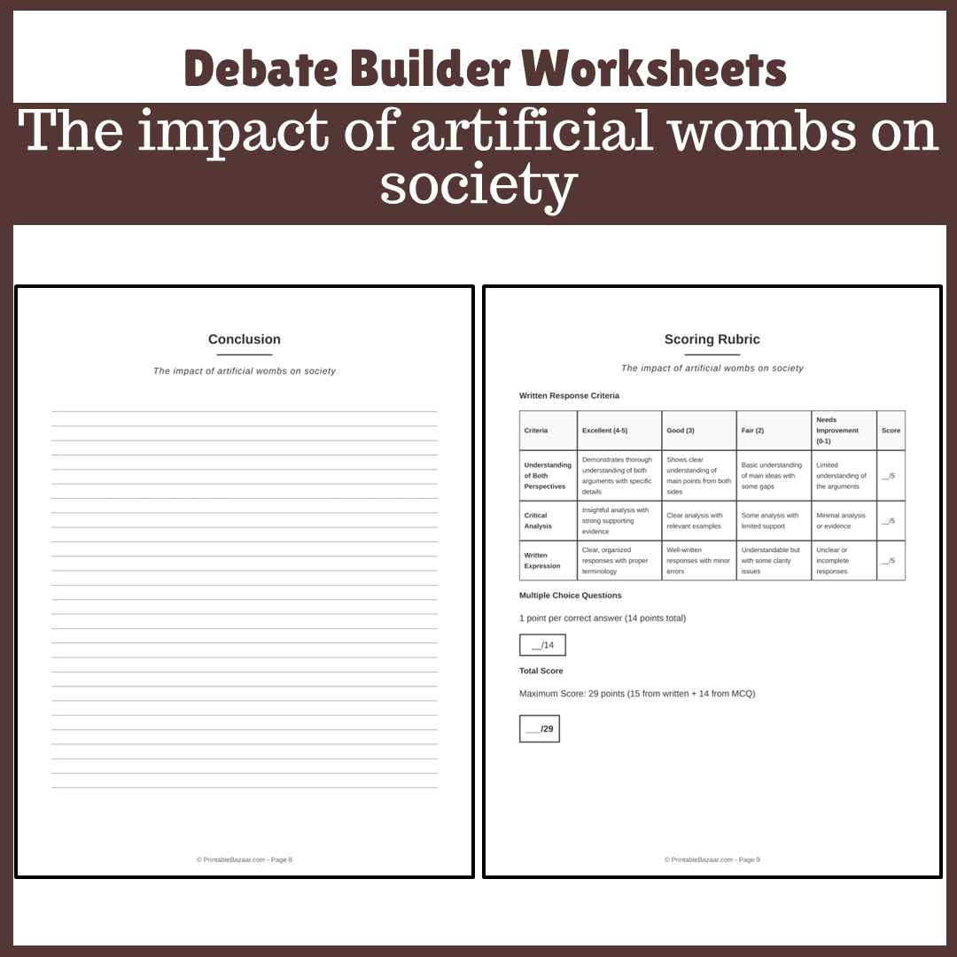 The impact of artificial wombs on society | Favour and Against Worksheet Printable Activity