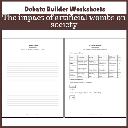 The impact of artificial wombs on society | Favour and Against Worksheet Printable Activity