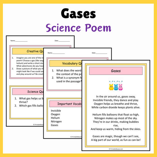 Gases | Science Poem Reading Comprehension Activity