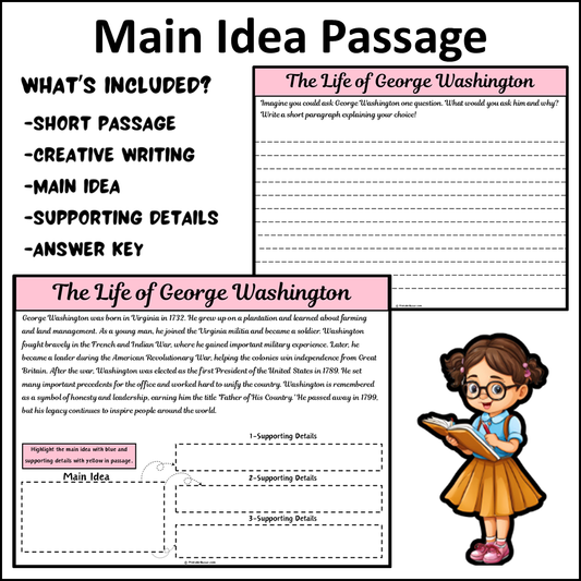 The Life of George Washington | Main Idea and Supporting Details Reading Passage and Questions