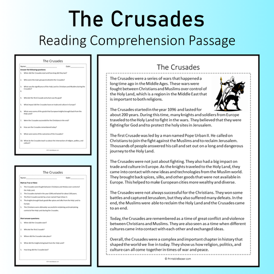 The Crusades | Reading Comprehension Passage Printable Worksheet