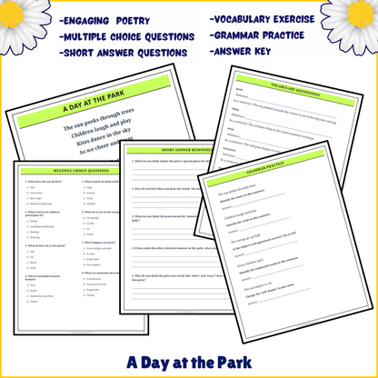 A Day at the Park | Poem Grammar Worksheet Printable Activity