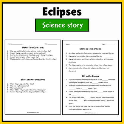 Eclipses | Science Story Reading Comprehension Activity