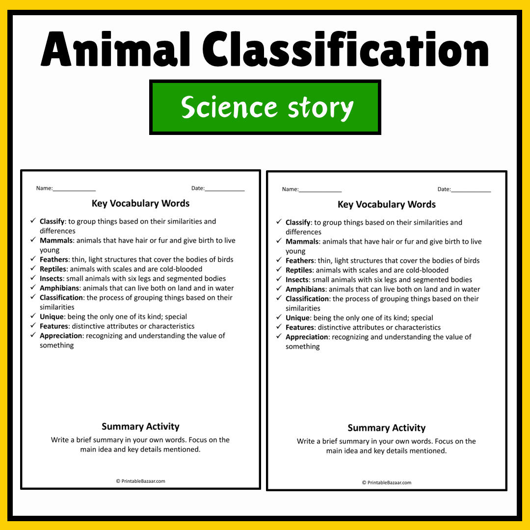 Animal Classification | Science Story Reading Comprehension Activity