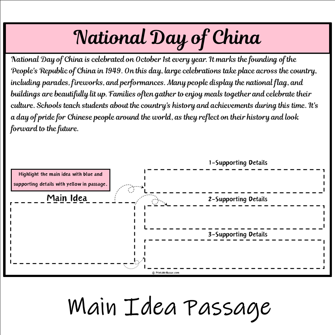 National Day of China | Main Idea and Supporting Details Reading Passage and Questions