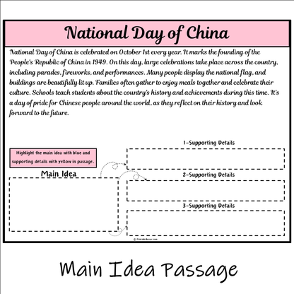 National Day of China | Main Idea and Supporting Details Reading Passage and Questions