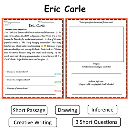 Eric Carle | Short Reading Comprehension Creative Worksheet
