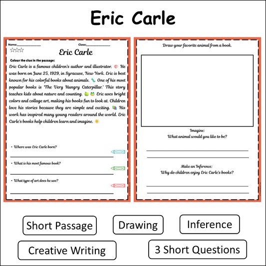 Eric Carle | Short Reading Comprehension Creative Worksheet