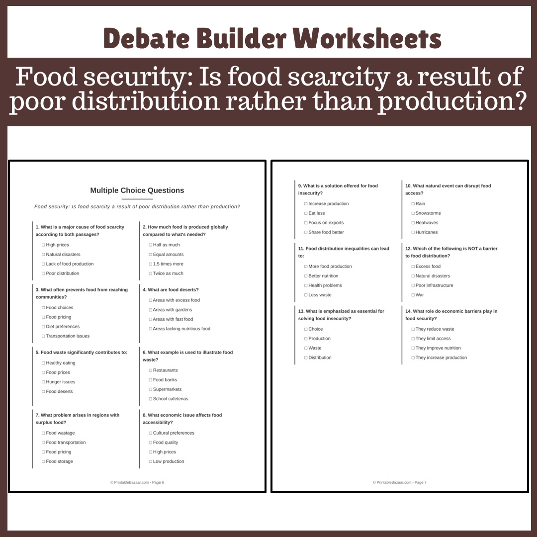 Food security: Is food scarcity a result of poor distribution rather than production? | Favour and Against Worksheet Printable Activity