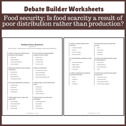Food security: Is food scarcity a result of poor distribution rather than production? | Favour and Against Worksheet Printable Activity