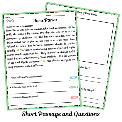 Rosa Parks | Short Reading Comprehension Creative Worksheet