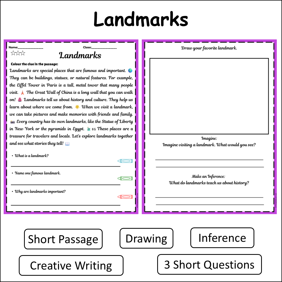 Landmarks | Short Reading Comprehension Creative Worksheet