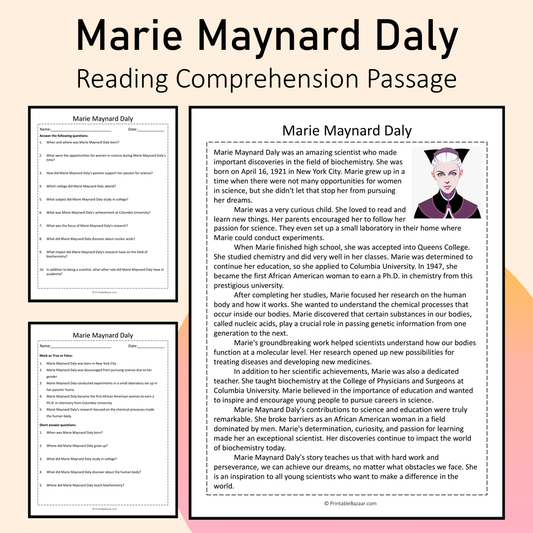 Marie Maynard Daly | Reading Comprehension Passage Printable Activity