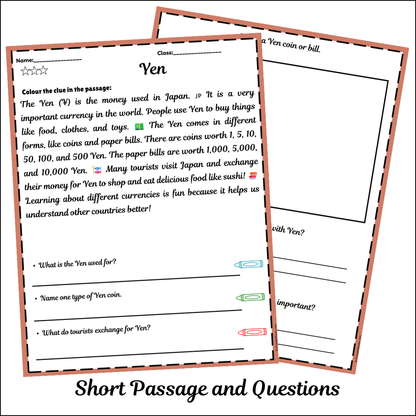 Yen | Short Reading Comprehension Creative Worksheet