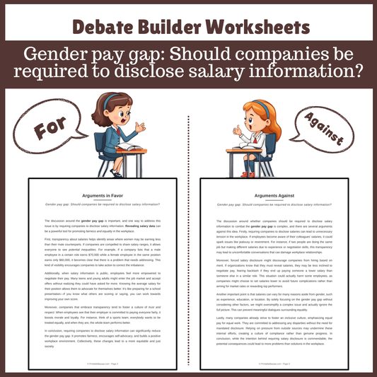 Gender pay gap: Should companies be required to disclose salary information? | Favour and Against Worksheet Printable Activity