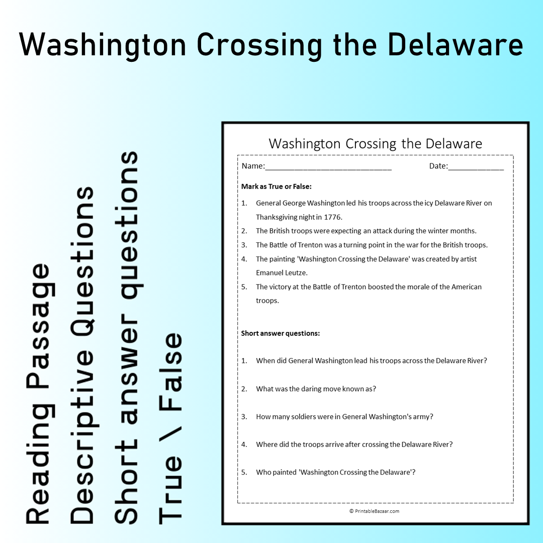 Washington Crossing the Delaware | Reading Comprehension Passage Printable Worksheet