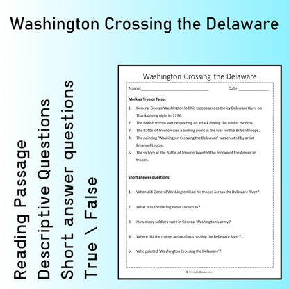 Washington Crossing the Delaware | Reading Comprehension Passage Printable Worksheet