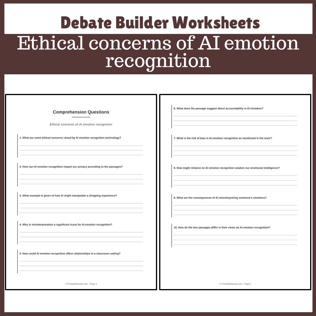 Ethical concerns of AI emotion recognition | Favour and Against Worksheet Printable Activity