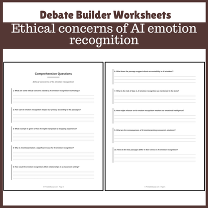 Ethical concerns of AI emotion recognition | Favour and Against Worksheet Printable Activity