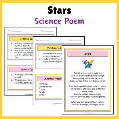 Stars | Science Poem Reading Comprehension Activity