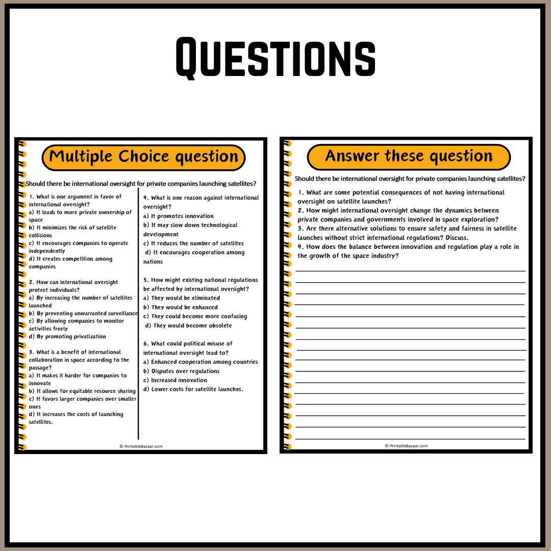 Should there be international oversight for private companies launching satellites? | Debate Case Study Worksheet
